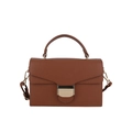 Sac à main minimaliste en cuir grainé marron caramel avec boucle dorée élégante - Marron
