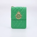 Chic green quilted crossbody cell phone bag with elegant gold crown buckle and chain strap - Quilted Crown Buckle - Green