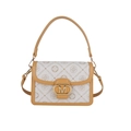 Bolso tote de lona beige con ribete de cuero marrón y detalle de hebilla metálica dorada - Blanco Roto