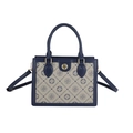 Borsa a tracolla retrò in jacquard blu navy con monogramma CACATOES e logo oro - Blu Grigio