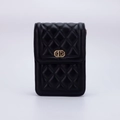 Minimalist black crossbody bag with diamond quilted pattern and golden metal buckle - Quilted Geometric Buckle - Black
