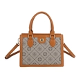 Borsa tote a tracolla in pelle marrone e tela stampata con dettagli in metallo dorato - Grigio Marrone