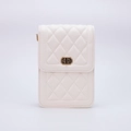 White quilted crossbody bag for women with golden metal lock and elegant chain strap - Quilted Geometric Buckle - Beige