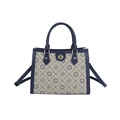 Modische Boston-Handtasche in Beige und Dunkelblau mit abnehmbarem Schultergurt - Graublau