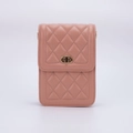 Elegant dusty pink crossbody phone bag with quilted diamond pattern and gold twist lock - Quilted Geometric Buckle - Pink