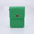 Green quilted rectangular crossbody bag with elegant golden twist lock and sleek PU finish - Quilted Geometric Buckle - Green