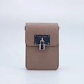 Brown Saffiano leather crossbody bag with silver Marc Kros metal brand plaque - Metal Plate Padlock - Gold