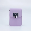Elegant lavender cross-grain leather crossbody bag with silver padlock and metal logo - Metal Plate Padlock - Light Purple