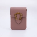 Elegant dusty pink crossbody bag in lychee pattern leather with floral gold buckle - Litchi Grain Vintage Buckle - Light Pink