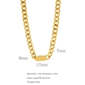Detail van gouden Cubaanse schakelketting met gladde rechthoekige plaat in 316 staal - Ketting (HN0066G-4) / Goud