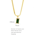 Detailed size specifications for 316 stainless steel green zircon pendant necklace - Green Rectangular Pendant Style (HN0131G)