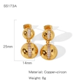 Detail of gold-plated copper earrings with white zircon, dimensions 25mm x 14mm - Double Ball Pendant Style (SS173A)