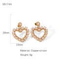 Detail view of heart planet earrings with zircon showing dimensions 28mm by 23mm - Luxury Hollow Heart Style (SS174A)