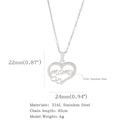 Silver 316L stainless steel heart necklace with mama lettering and 45cm chain - Heart Mama Design (HN0179S02)