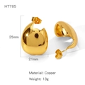 Minimalist gold-plated teardrop copper earring with dimensions 25mm x 21mm - Chunky Teardrop Style (HT785)