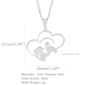 Collana a cuore in acciaio inossidabile 316L argento con ciondolo silhouette madre-figlio - Silhouette Madre Bambino Doppio Cuore (HN0179S03)