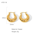 Pendientes de aro en C de 25mm de cobre bañado en oro con un acabado pulido brillante - Estilo de Aro Redondo Liso (HT611B)