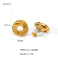 Golden woven spiral geometric stud earrings in polished copper for a stylish daily look - Spiral Woven Design (HT629)