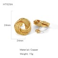 Golden twisted rope design copper earrings with 24mm diameter and butterfly clasp - Twisted Rope Design (HT629A)