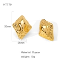 Golden geometric copper earrings with textured ripple design for a modern minimalist look - Irregular Rippled Design (HT779)
