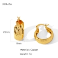 Irregular gold-plated copper hoop earrings with a textured mesh pattern finish - Diagonal Grid Carving (NYH-XC447A)
