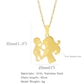 Collana in acciaio inossidabile 316L dorato con ciondolo mamma e bimbo catena 45cm - Silhouette Madre Bambino Cornice Rotonda (HN0179G09)