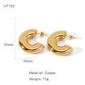 Orecchini a cerchio a C in rame dorato lucido 30mm dal design geometrico - Orecchini a cerchio spessi a forma di C dorati (HT782)