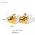 Polished bright gold heart stud earrings made of copper measuring 18mm by 15mm - Glossy Gold Heart Shape (NYH-XC653A)