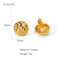 Boucles d'oreilles dôme en cuivre doré 20mm avec texture géométrique facettée - Design d'Ananas Facetté (XJQL82A)