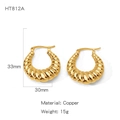 Goldene klobige Creolen mit gedrehter Croissant-Textur aus poliertem Kupfer-Material - Verdickter Spiraltextur-Ring-Stil (NYH-HT812A)