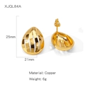 Boucles d'oreilles gouttes creuses à rayures verticales en cuivre doré, 25mm - Design Larme à Fentes Verticales (XJQL84A)