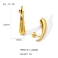 Poliert goldene Ohrhänger aus Kupfer, 35mm elegante Modeschmuck-Ohrringe im Set - Minimalistischer gebogener Eckstil (NYH-MLJX13B)