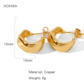 Polished golden irregular C-shaped copper earrings with ripple textured design - Gold Irregular Wave C-Shaped Studs (XC648A)