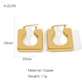Polished golden copper square hoop earrings with 29mm outer diameter for women - Gold Square Geometric Snap Earrings (XJZJ06)