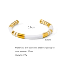Retro bamboo-style gold and white striped enamel cuff bracelet in 316 stainless steel - White
