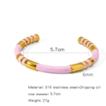 Vintage bamboo style 316L stainless steel cuff bracelet in gold and light pink enamel - Pink