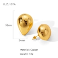 Goldene Tropfen-Ohrstecker aus poliertem Kupfer, 32 mm Höhe, glänzendes Finish - Runder voller Tropfenstil (NYH-XJZJ107A)