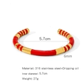 Vintage bamboo style open enamel bangle in gold and red striped 316L stainless steel - Red