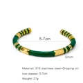 Vintage green enamel bamboo joint bangle in gold-plated stainless steel for women - Green