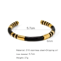 Retro bamboo style 316L stainless steel open bangle with black enamel stripes - Black