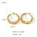 Goldene Creolen mit gedrehter Textur aus Kupfer, 33 mm geometrischer Stil - Mehrschichtiger Gedrehter Runder Stil (HT600)