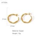 Goldene strukturierte geometrische Creolen aus Kupfer mit 31mm Durchmesser und 10g Gewicht - Dichter Kleiner Perlentextur-Stil (HT705A)