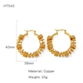 Boucles d'oreilles créoles dorées torsadées en cuivre au style exagéré - Style Créole Enveloppé en Spirale (HT543)