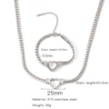 Medidas detalladas del conjunto de collar y pulsera de corazón en acero inoxidable - Color Acero