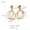 Boucles d'oreilles créoles dorées multicouches en laiton avec perles, 55 mm de long - Style Pendant à Couches Superposées (YH213)