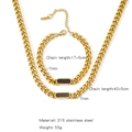 Detail view of 316 stainless steel gold Cuban link set with black stone inlays - Black Geometric Style (HNTZG6-1) / Gold