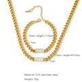 Detailed view of 18K gold plated stainless steel Cuban chain set with product dimensions - White Mother Of Pearl Style (HNTZG6-3) / Gold