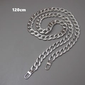 Polished silver metal curb chain strap for shoulder bags with lobster clasps, length 120cm - Silver 120cm