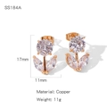 Elegant rose gold flower stud earrings with marquise cubic zirconia in copper - Floral Shaped Stone (NYH-SS184A)