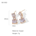 Golden geometric earrings with sparkling cubic zirconia crystals in a modern copper finish - Geometric Mismatched Stitched (NYH-SS195D)